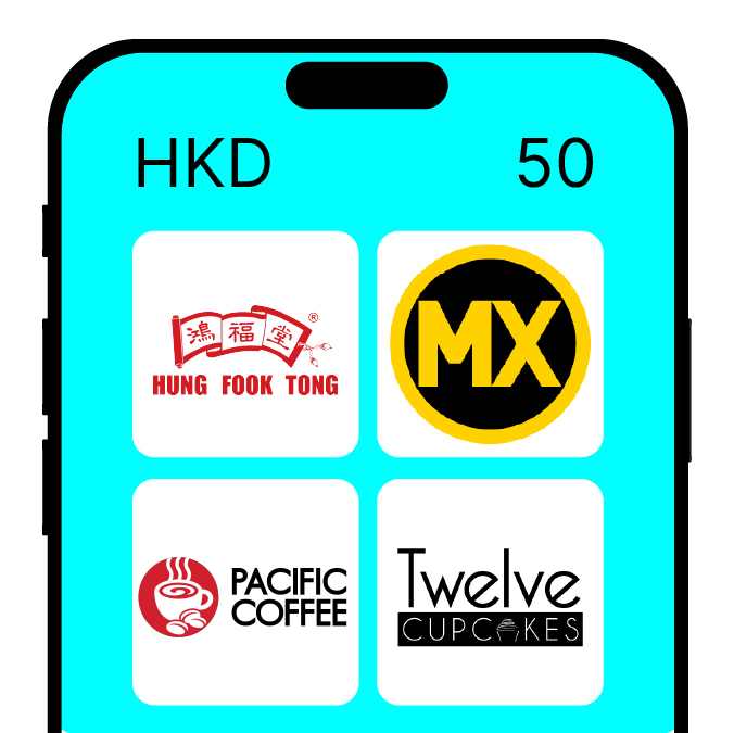 HKD 50 Cash Voucher | Hung Fook Tong, Maxim's MX, Pacific Coffee, Twelve Cupcakes